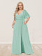 A-Line/Princess V-Neck Half Sleeves Plus Size Bridesmaid Dresses with Split Side