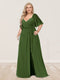 A-Line/Princess V-Neck Half Sleeves Plus Size Bridesmaid Dresses with Split Side