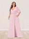 A-Line/Princess V-Neck Half Sleeves Plus Size Bridesmaid Dresses with Split Side