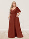 A-Line/Princess V-Neck Half Sleeves Plus Size Bridesmaid Dresses with Split Side