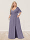 A-Line/Princess V-Neck Half Sleeves Plus Size Bridesmaid Dresses with Split Side