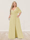 A-Line/Princess V-Neck Half Sleeves Plus Size Bridesmaid Dresses with Split Side