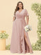 A-Line/Princess V-Neck Sleeveless Chiffon Plus Size Bridesmaid Dresses with Pockets