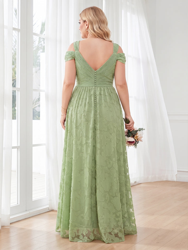 A-Line/Princess V-Neck Floor-Length Plus Size Bridesmaid Dresses With Split Side &amp; Ruched