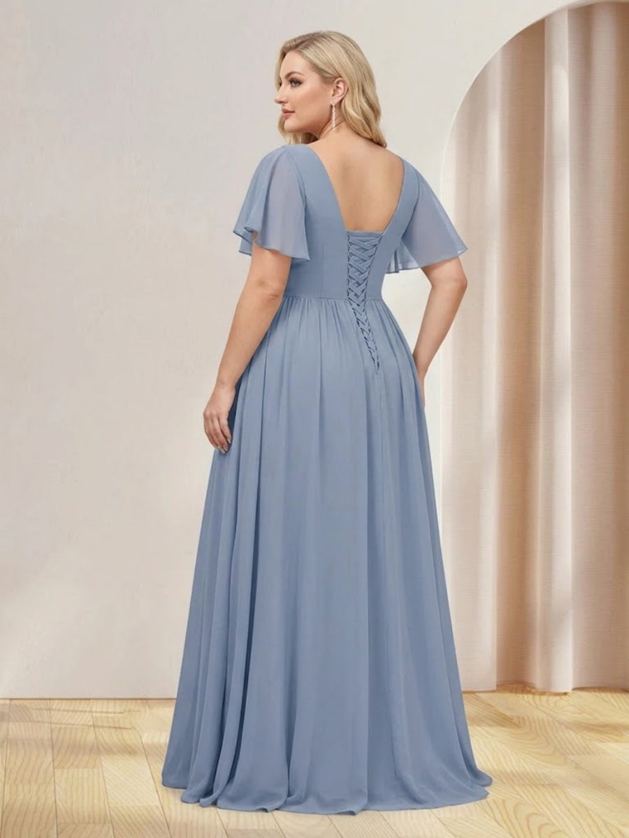 A-Line/Princess V-Neck Long Plus Size Bridesmaid Dresses with Split Side