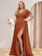 A-Line/Princess V-Neck Long Plus Size Bridesmaid Dresses with Split Side