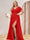 A-Line/Princess V-Neck Long Plus Size Bridesmaid Dresses with Split Side