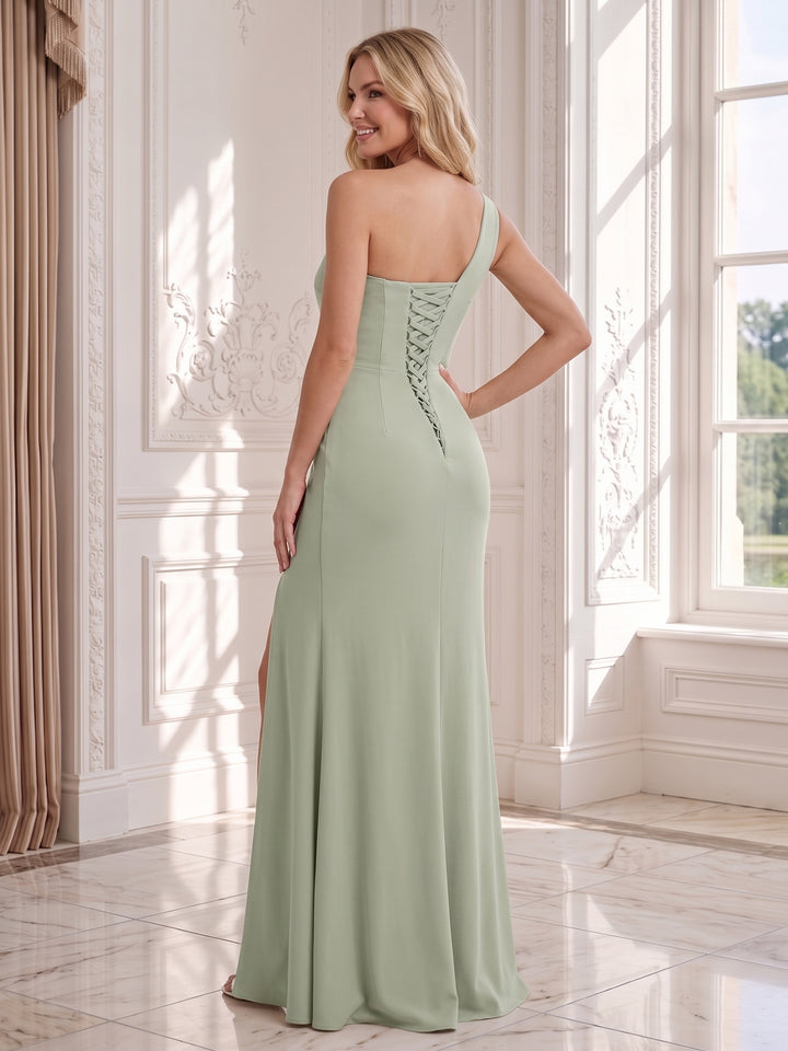 Sheath/Column One-Shoulder Wedding Guest Dresses with Split Side