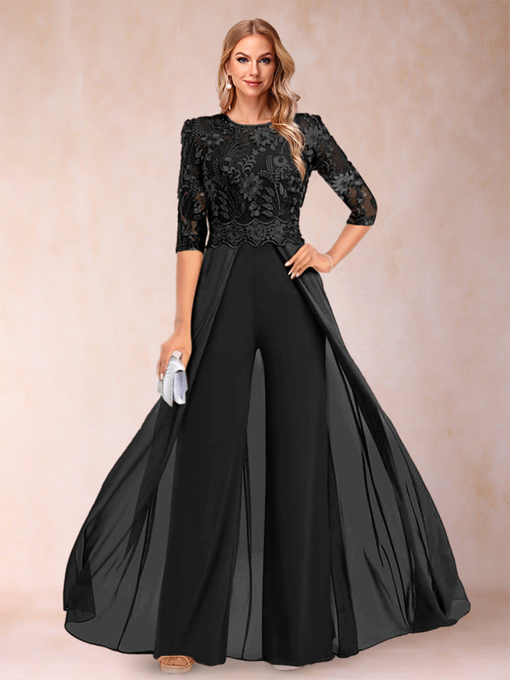 A-Line/Princess Scoop 3/4 Sleeves Jumpsuit with Applique
