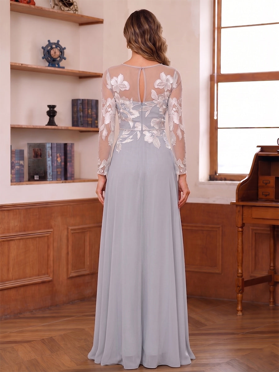 Sheath/Column Scoop Long Sleeves Chiffon Jumpsuit With Appliques