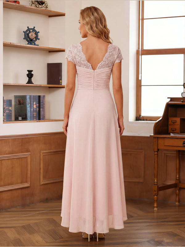 A-Line/Princess Sweetheart Short Sleeves Asymmetrical  Mother of the Bride Dresses with Appliques & Ruffles