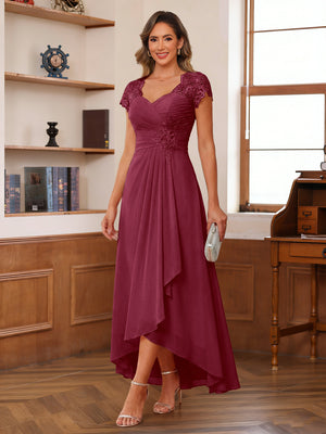 A-Line/Princess Sweetheart Short Sleeves Asymmetrical  Mother of the Bride Dresses with Appliques & Ruffles
