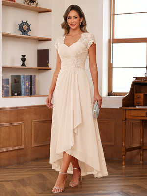 A-Line/Princess Sweetheart Short Sleeves Asymmetrical  Mother of the Bride Dresses with Appliques & Ruffles