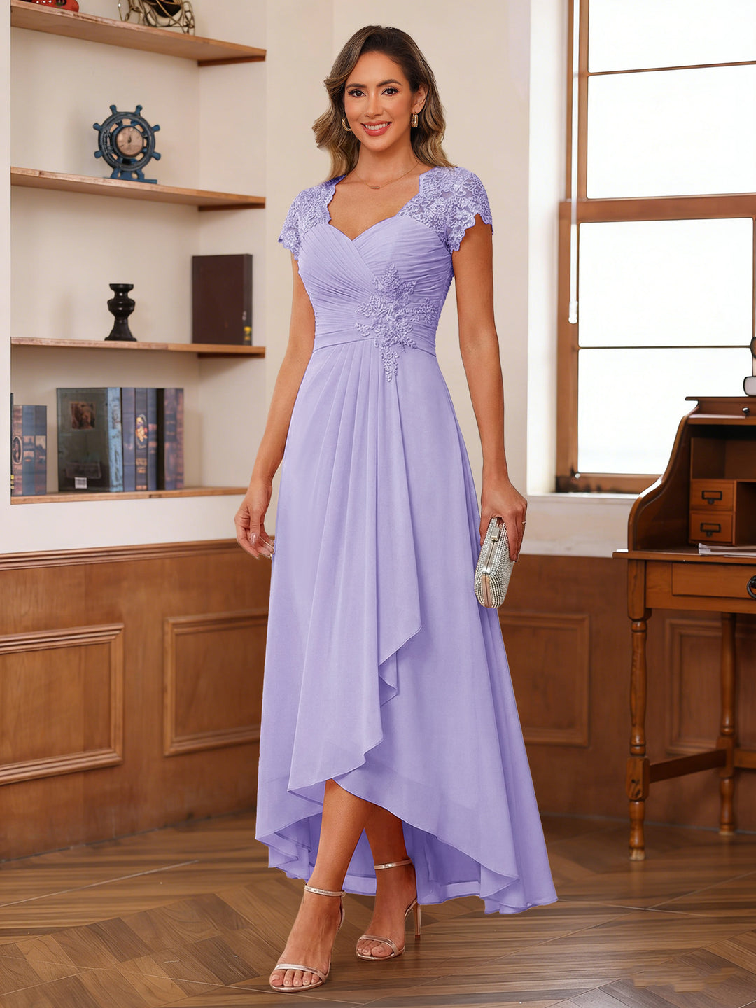 asymmetrical mother of the bride dresses Lavetir Peacock A-Line/Princess Sweetheart Short Sleeves with Appliques & Ruffles 2026 More than 75 colours Black Long Mermaid Asymmetrical Mother