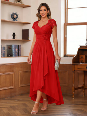 A-Line/Princess Sweetheart Short Sleeves Asymmetrical  Mother of the Bride Dresses with Appliques & Ruffles