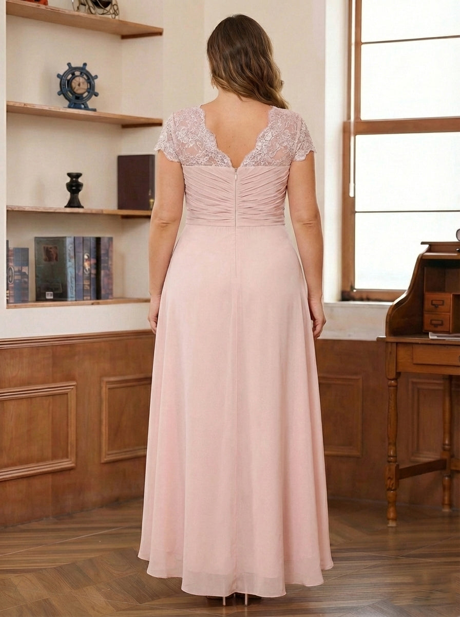 A-Line/Princess Sweetheart Short Sleeves Asymmetrical Plus Size Mother of the Bride Dresses with Appliques &amp; Ruffles