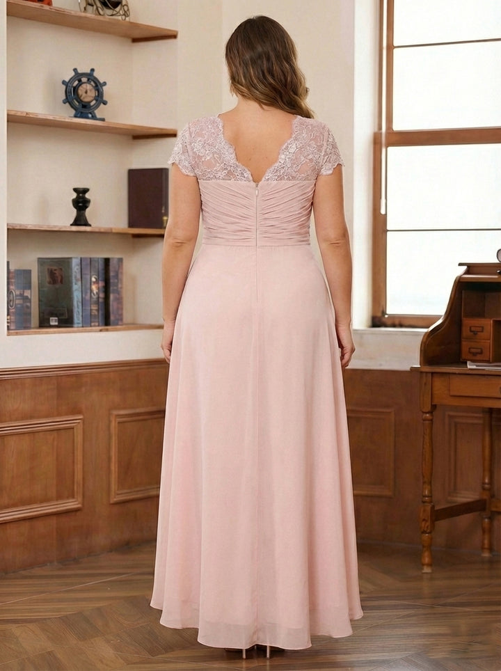 A-Line/Princess Sweetheart Short Sleeves Asymmetrical Plus Size Mother of the Bride Dresses with Appliques &amp; Ruffles