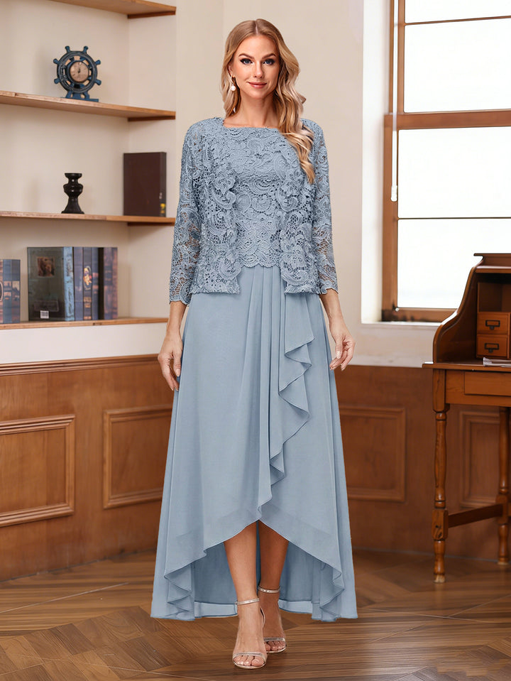 A-Line/Princess Square Neck 3/4 Sleeves Asymmetrical Mother of the Bride Dresses with Appliques &amp; Jacket
