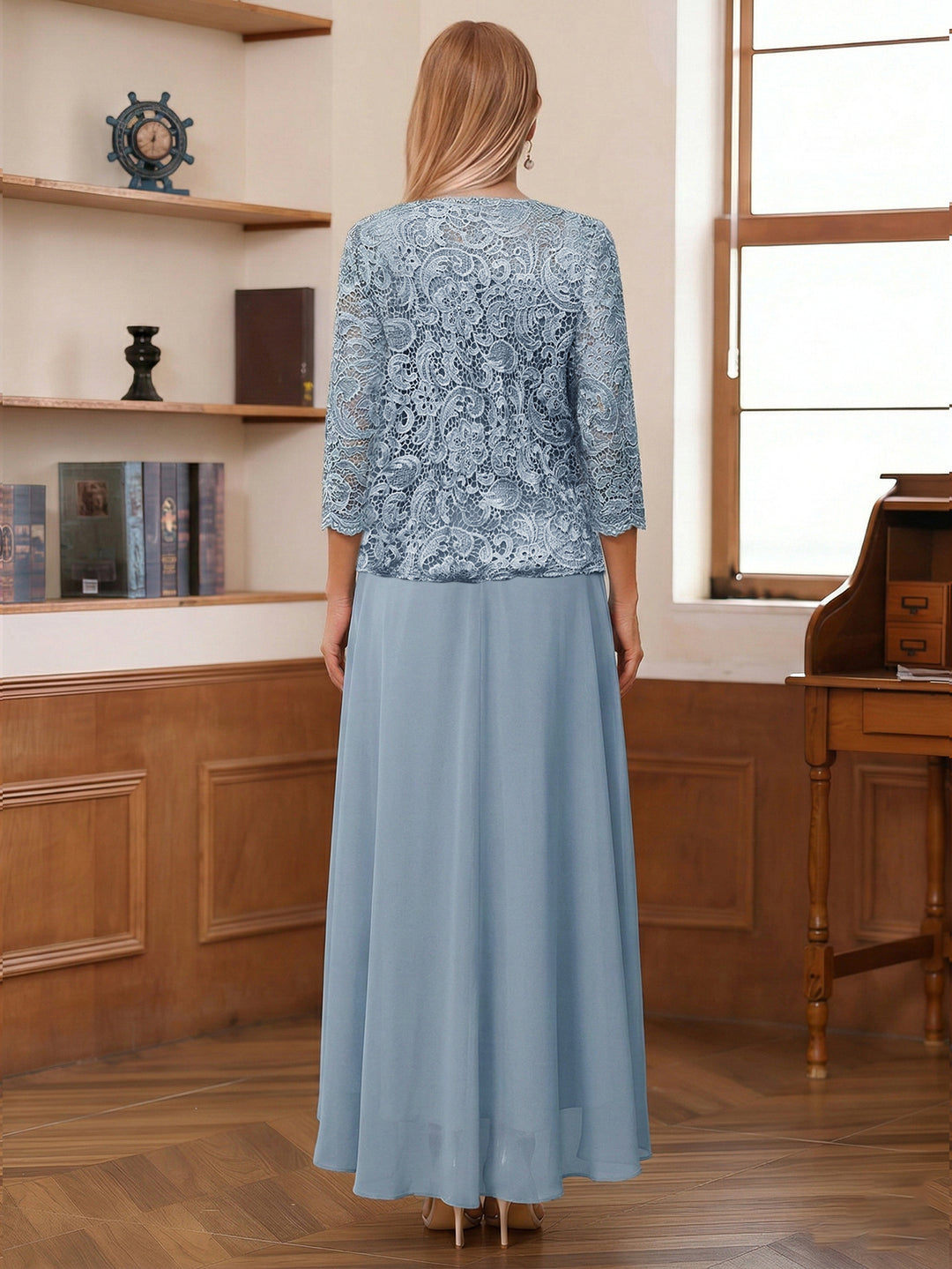 A-Line/Princess Square Neck 3/4 Sleeves Asymmetrical Mother of the Bride Dresses with Appliques &amp; Jacket
