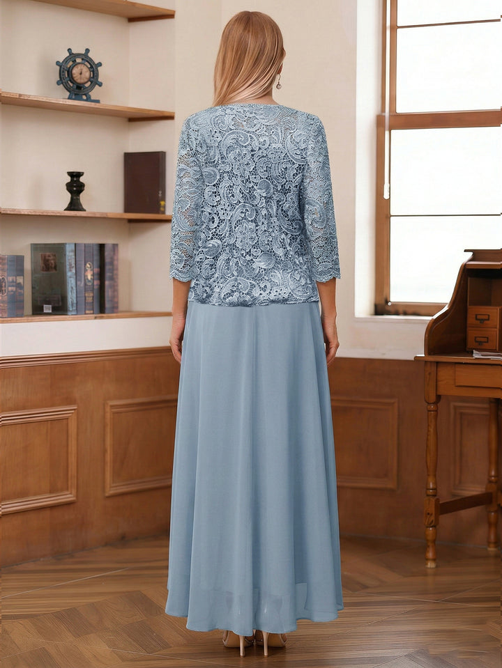 A-Line/Princess Square Neck 3/4 Sleeves Asymmetrical Mother of the Bride Dresses with Appliques &amp; Jacket