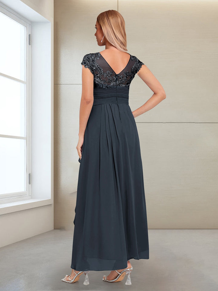 A-Line/Princess Scoop Short Sleeves Chiffon Mother of the Bride Dresses with Applique &amp; Ruffles