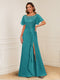 A-Line/Princess Illusion Scoop Appliques Ruched Mother of the Bride Dresses with Split Side