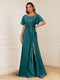 A-Line/Princess Illusion Scoop Appliques Ruched Mother of the Bride Dresses with Split Side