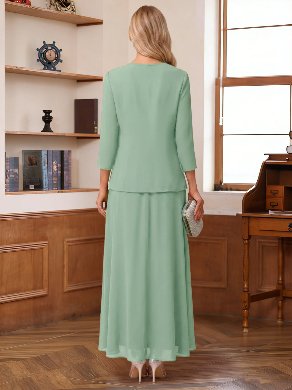 A-Line/Princess Long Sleeves Scoop Asymmetrical Mother of the Bride Dresses with Ruched &amp; Ruffles