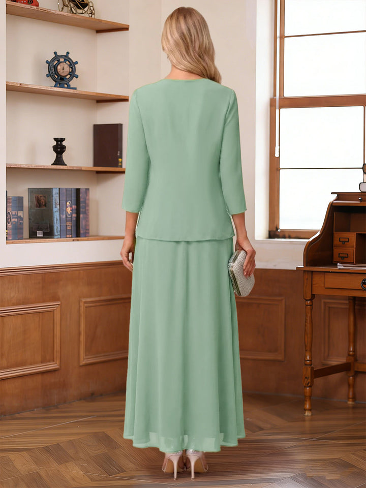 A-Line/Princess Long Sleeves Scoop Asymmetrical Mother of the Bride Dresses with Ruched &amp; Ruffles