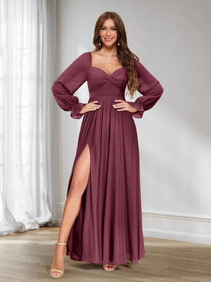 a line sweetheart bridesmaid dress Stacees Ruffle Tiered Chiffon Floor-Length Bridesmaid Dress with Slit
