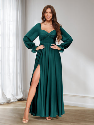 asteria sweetheart chiffon long dress Lavetir Bridesmaid Dresses Peacock A-Line/Princess Sweetheart Chiffon Long Sleeves with Split Side 2026