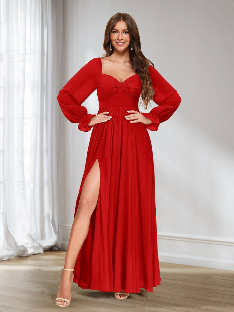 A Line Princess Sweetheart Chiffon Long Sleeves Bridesmaid Dresses wit Lavetir