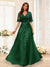 A-Line V-Neck Half Sleeves Split Side Chiffon Bridesmaid Dresses With Appliques