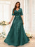 A-Line V-Neck Half Sleeves Split Side Chiffon Bridesmaid Dresses With Appliques
