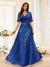 A-Line V-Neck Half Sleeves Split Side Chiffon Bridesmaid Dresses With Appliques
