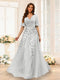 A-Line V-Neck Half Sleeves Split Side Chiffon Bridesmaid Dresses With Appliques