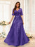 A-Line V-Neck Half Sleeves Split Side Chiffon Bridesmaid Dresses With Appliques