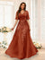 A-Line V-Neck Half Sleeves Split Side Chiffon Bridesmaid Dresses With Appliques