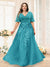 A-Line V-Neck Half Sleeves Split Side Chiffon Plus Size Bridesmaid Dresses With Appliques