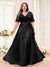 A-Line V-Neck Half Sleeves Split Side Chiffon Plus Size Bridesmaid Dresses With Appliques