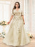 A-Line V-Neck Half Sleeves Split Side Chiffon Plus Size Bridesmaid Dresses With Appliques