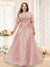 A-Line V-Neck Half Sleeves Split Side Chiffon Plus Size Bridesmaid Dresses With Appliques