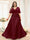A-Line V-Neck Half Sleeves Split Side Chiffon Plus Size Bridesmaid Dresses With Appliques