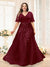 A-Line V-Neck Half Sleeves Split Side Chiffon Plus Size Bridesmaid Dresses With Appliques