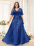 A-Line V-Neck Half Sleeves Split Side Chiffon Plus Size Bridesmaid Dresses With Appliques
