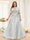 A-Line V-Neck Half Sleeves Split Side Chiffon Plus Size Bridesmaid Dresses With Appliques