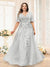 A-Line V-Neck Half Sleeves Split Side Chiffon Plus Size Bridesmaid Dresses With Appliques