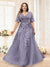 A-Line V-Neck Half Sleeves Split Side Chiffon Plus Size Bridesmaid Dresses With Appliques
