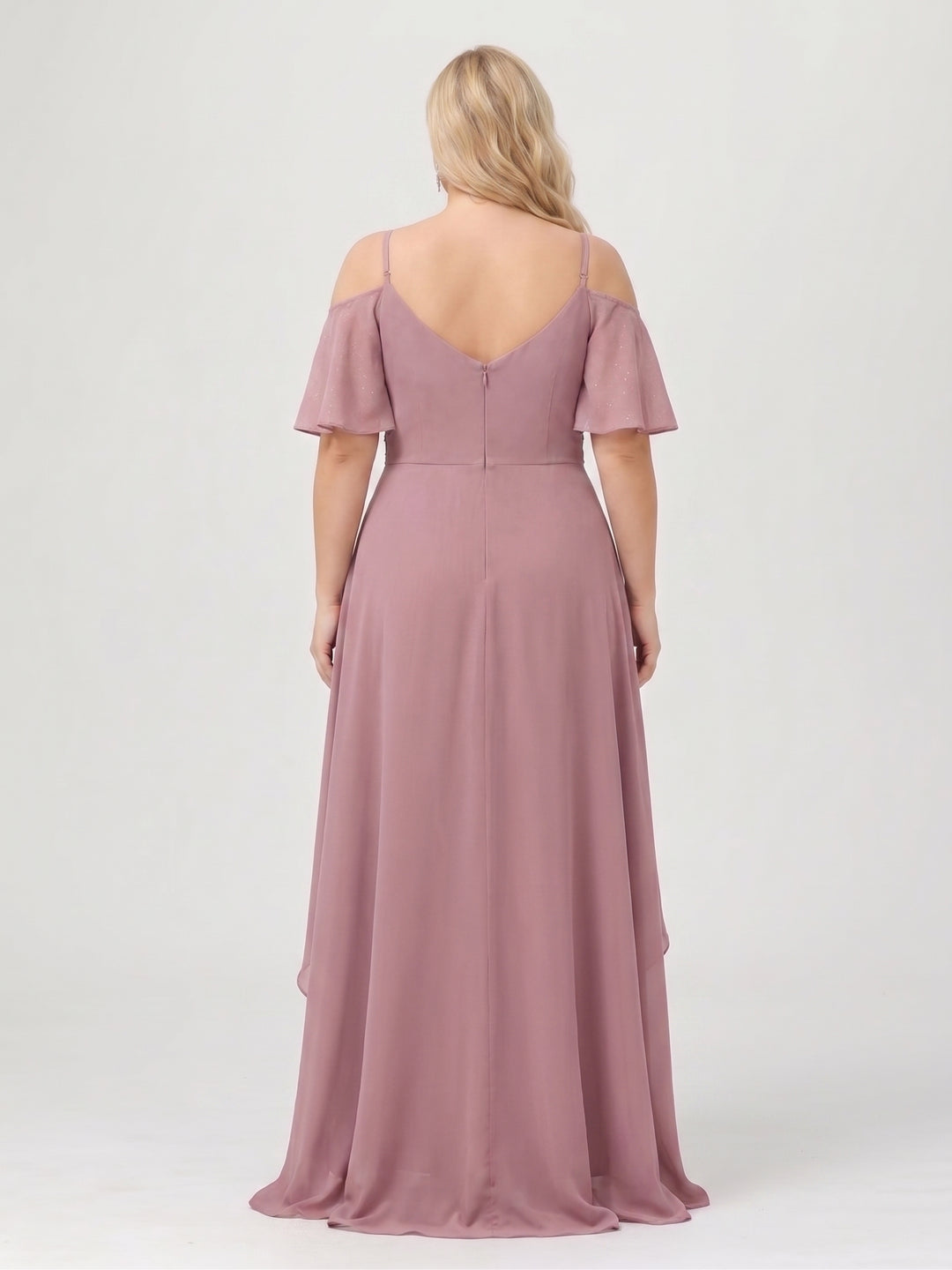A-Line/Princess Spaghetti Straps Half Sleeves V-Neck Plus Size Bridesmaid Dresses With Ruffles