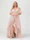 A-Line/Princess Spaghetti Straps Half Sleeves V-Neck Plus Size Bridesmaid Dresses With Ruffles